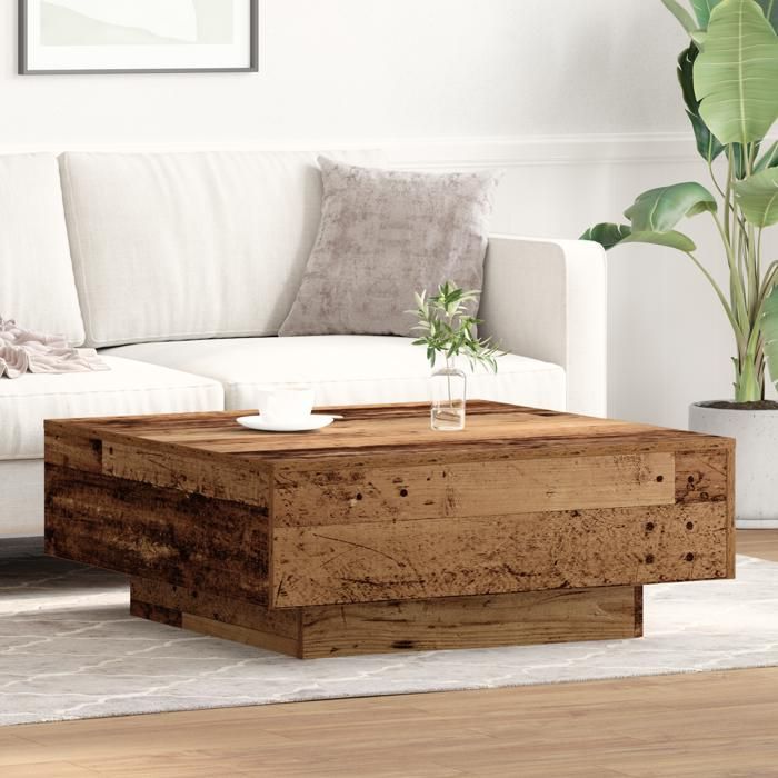 Moderne Table basse Table de salon en vieux bois 80x80x31 cm en bois dingénierie FR(54333616)