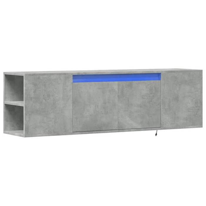Gris Meuble TV Flottant Console Multimédia avec lumières LED gris béton 135x31x39 5 cm LV879