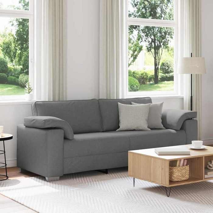 Gris Canapé Droit/ Sofa fixe - KEETHE - Pour adulte/enfant - avec coussin - Gris foncé 219x77x82 cm tissu LL074