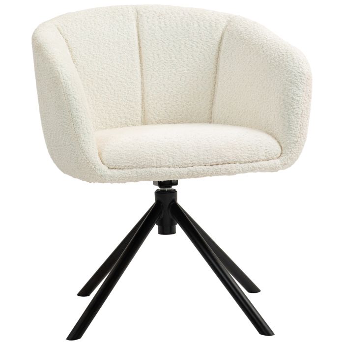 Chaise de salle à manger - HOMCOM - pivotant 360° assise rembourrée - piètement en métal - tissu effet touffetage - crème