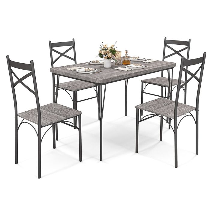 GIANTEX Ensemble Table et Chaises de Salle à Manger 5 Pièces 4 personnes Cadre en Métal 110x70x76cm pour Salon Cuisine Gris GIANTEX Ensemble Table et Chaises de Salle à Manger 5 Pièces 4 personnes Cadre en Métal 110x70x76cm pour Salon Cuisine Gris