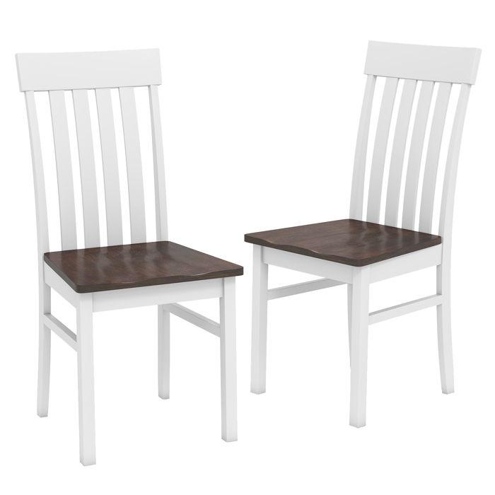 COSTWAY Lot de 2 Chaises de Salle à Manger en Bois - Dossiers Hauts à Lattes Sièges Concaves 44 x 50 5 x 97 cm Blanc+Marron COSTWAY Lot de 2 Chaises de Salle à Manger en Bois - Dossiers Hauts à Lattes Sièges Concaves 44 x 50 5 x 97 cm Blanc+Marron