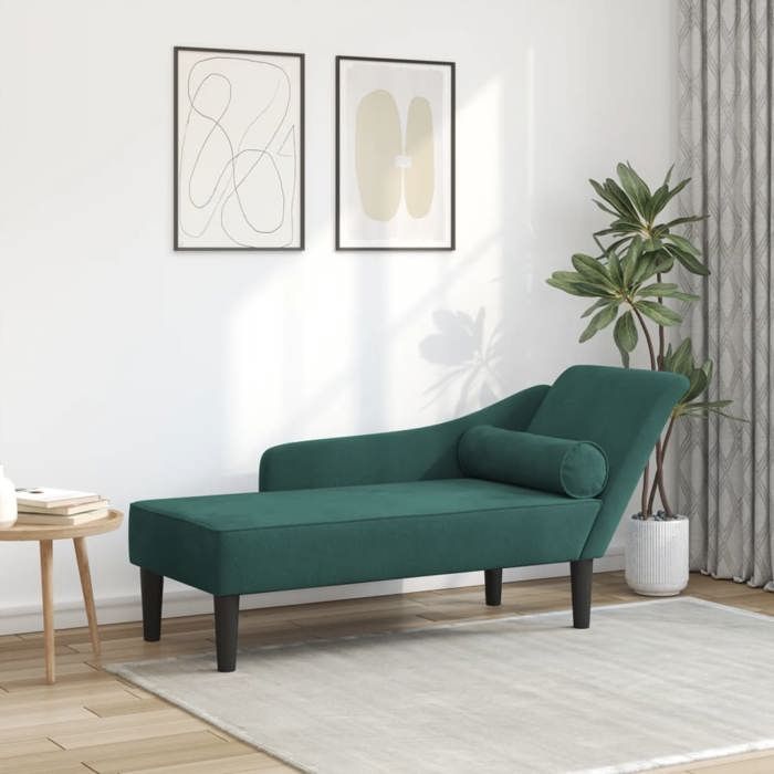 Fauteuil long Black Month - Canapé lounge simple/ Chaise longue avec coussins vert foncé velours - 141x55 5x66 5cm EU25_6273346 Fauteuil long Black Month - Canapé lounge simple/ Chaise longue avec coussins vert foncé velours - 141x55 5x66 5cm EU25_6273346