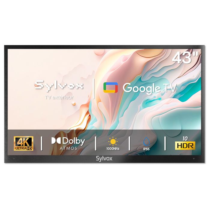 SYLVOX Deck pro 2.0-TV Extérieur 43”(109cm)-Google TV-Luminosité 1000Nits-Dolby Atmos-IP55 Étanche-Wi-FIDVB-T2/S2Google Assistant
