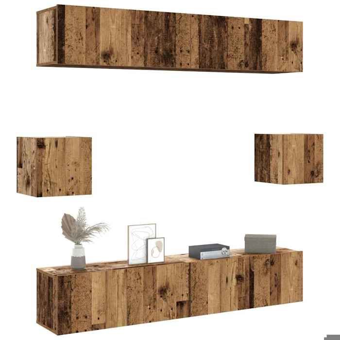 Meuble TV mural moderne - VIDAXL - Lot de 6 pièces - 80x30x30 cm - Brun - Bois dingénierie - Grand espace de rangement