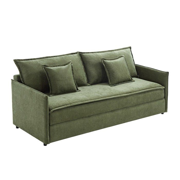 Seraba Canapé 3 places convertible en tissu vert kaki avec assise à mémoire de ...