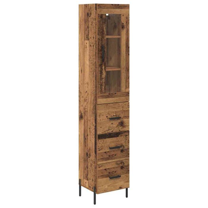 Armoire haute en bois dingénierie - vidaXL - Bois ancien - 345x34x180 cm - Avec tiroir - 1 porte à charnières