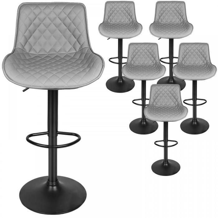 MIPAN.Tabouret Bar en PU - Chaise de Bar Lot de 6 - Pivotants avec Dossier - Réglable(83-103cm)- Chaise Haute Bar Moderne - Gris