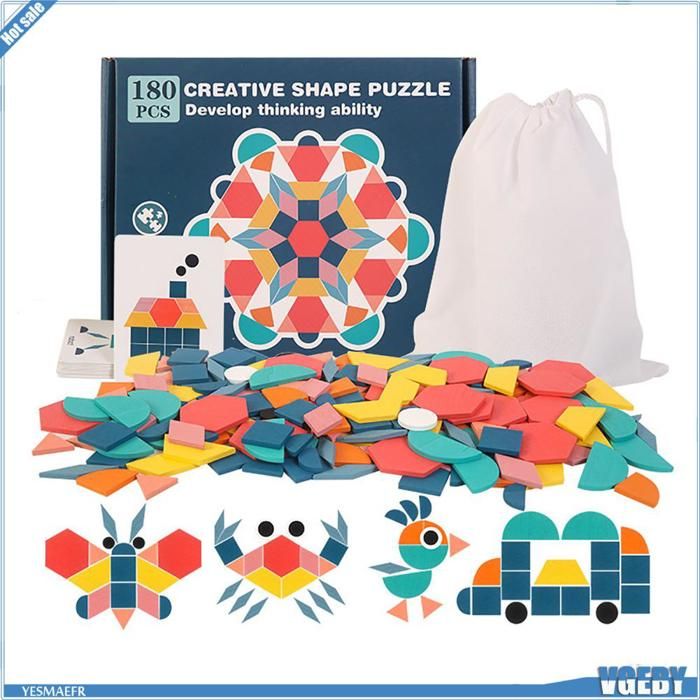 Mxzzand Jeu de puzzle Formes géométriques en bois bloc Puzzle blocs de