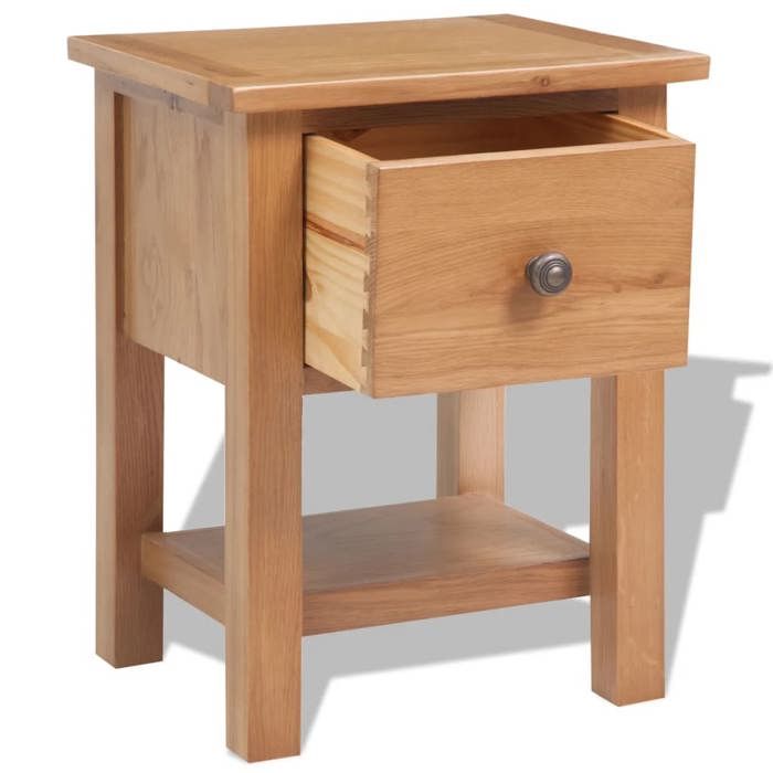 Table de chevet en chêne massif - MEUBLECHIC - 36x30x47 cm - Brun - Tiroir intégré - Style rustique - À poser au sol