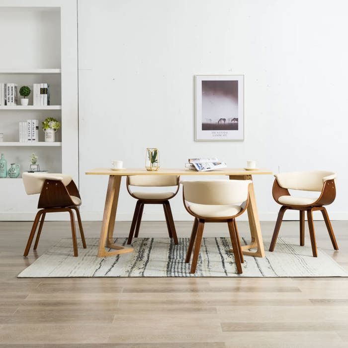 Chaises à manger en bois courbé et similicuir - vidaXL - Lot de 4 - Crème + marron - Similicuir - Bois courbé