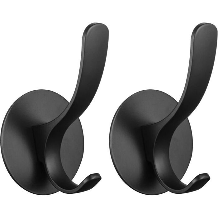 Porte-manteau mural en acier inoxydable - MICH - Pack de 2 - Noir - Sans perçage - Antirouille - Capacité 9 kg