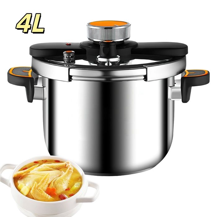 Autocuiseu 4l marmite express compatible les plaques de cuisson à gaz et à induction en acier inoxydable antidéflagrant.