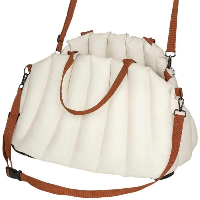 Comparer les prix de Sac de transport pour chien - Pour chiens de moins de 5 kg - 50x30x31 cm - Crème blanc - Tissu Oxford - Coussin inclus