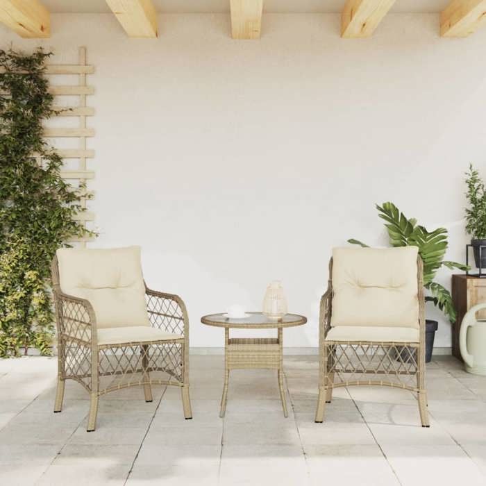 Beige Siège de jardin -  Chaises de jardin - avec coussins - (2 pcs) - beige résine tressée C1840