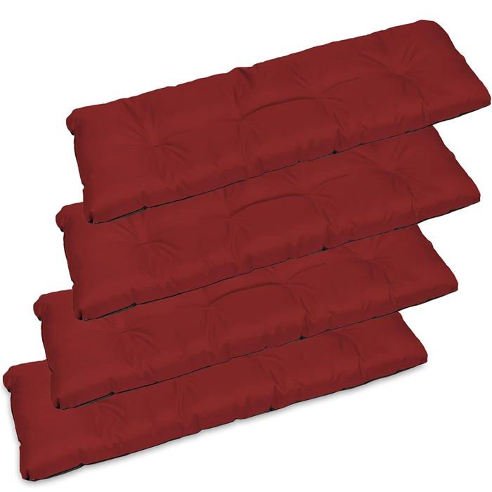 4 x Coussin pour Banc de Jardin - SuperKissen24. - Intérieur/Extérieur - Imperméable - 120x38 cm - Rouge foncé