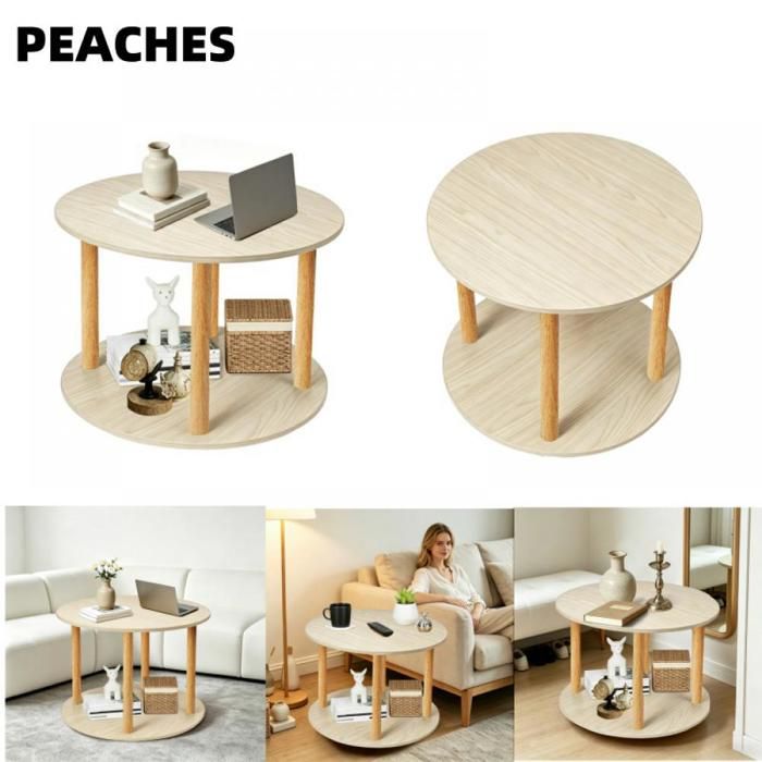 PEACHES Table basse de rangement érable meuble sur roues facile à déplacer adapté aux petits espaces blanc