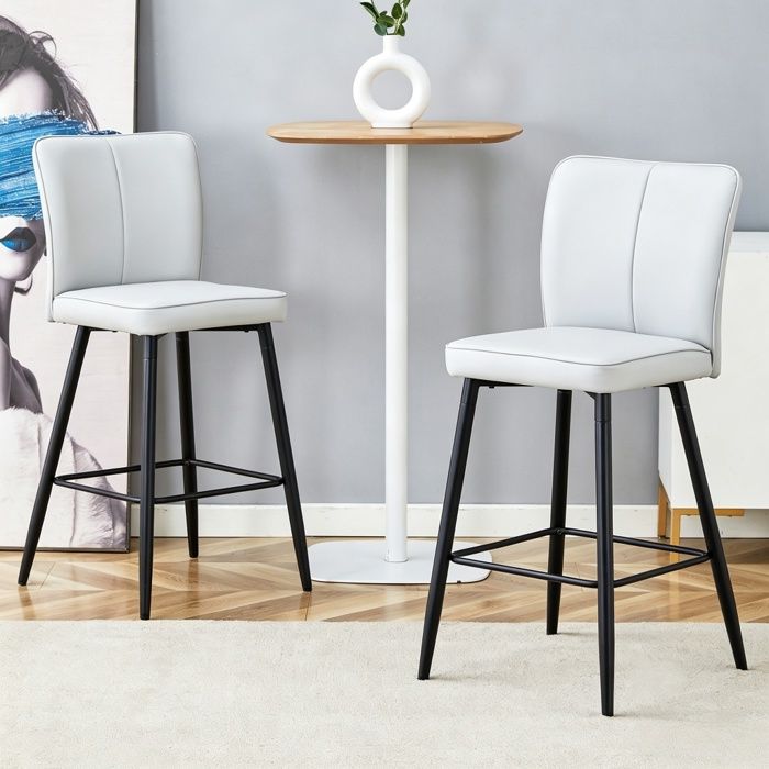 Lot de 2 Tabourets de Bar - BELLEMAVE - Matière PU - Design Ergonomique - Hauteur 101 cm - Chaise de Cuisine - Gris et Noir