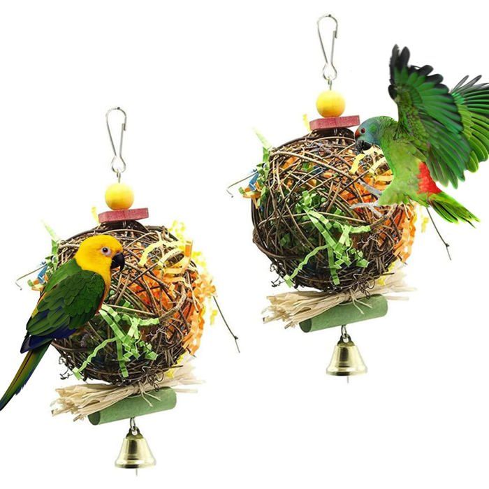 Lot de 2 jouets en rotin naturel pour perroquet perruche cacatoès