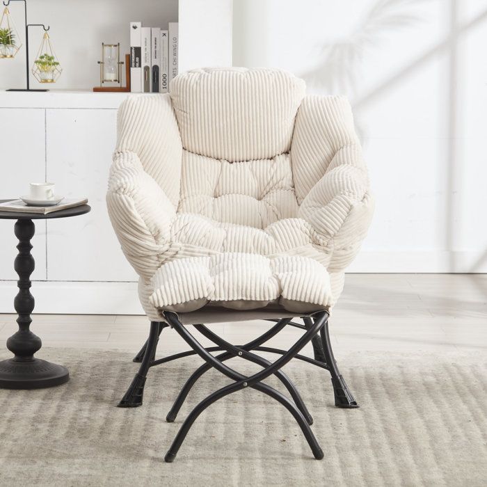 Chaise de lecture rembourrée blanche avec repose-pieds fauteuil d’angle confortable pour salon ou coin détente