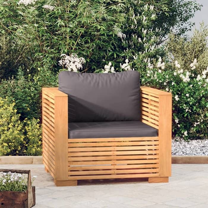 VIDAXL Chaise de jardin - Fauteuil(1 PC) - avec coussins - gris foncé Bois de teck massif 78x70x60 cm M11553