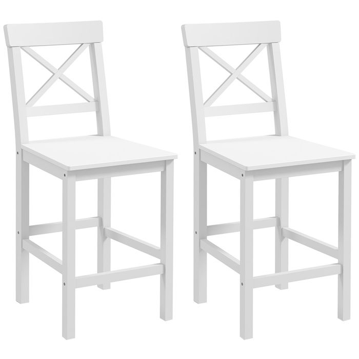 Lot de 2 chaises hautes chaises de bar style campagne chic en bois hauteur 60 cm avec repose-pieds blanc