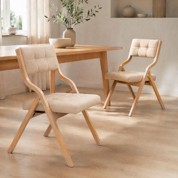 WOVREO Lot de 2 chaises pliantes rembourrées en bois assise et dossier en velours khaki livrées montées