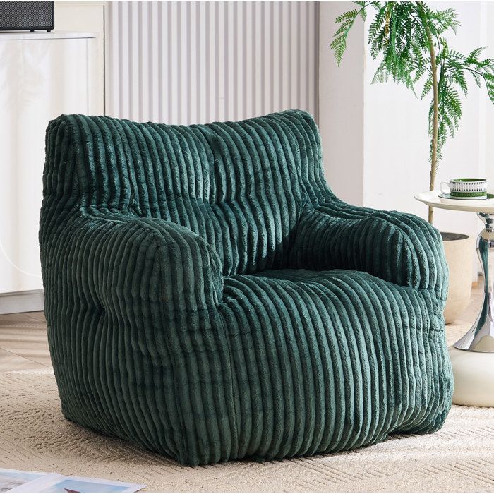 WOVREO pouf fauteuil 1 place en velours côtelé vert mousse à mémoire de forme avec accoudoirs