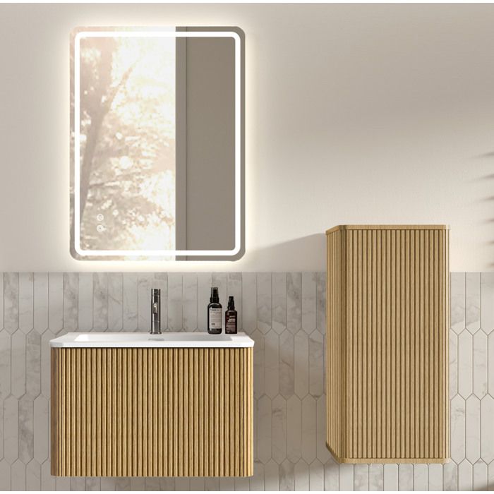 JOINERY Meuble Sous Vasque Suspendu Ensemble Salle De Bain 60 cm Miroir LED Colonne Chêne Blanc Antibuée Design