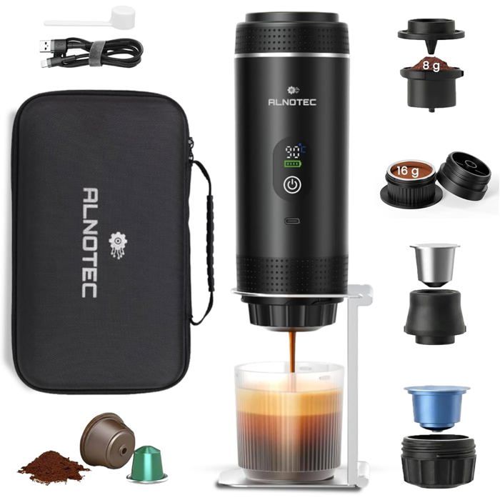 Cafetière Expresso Portable 20 Bar 3 En 1 Auto-Chauffante USB-C Capsules NS/DG Et Café Moulu Avec Housse