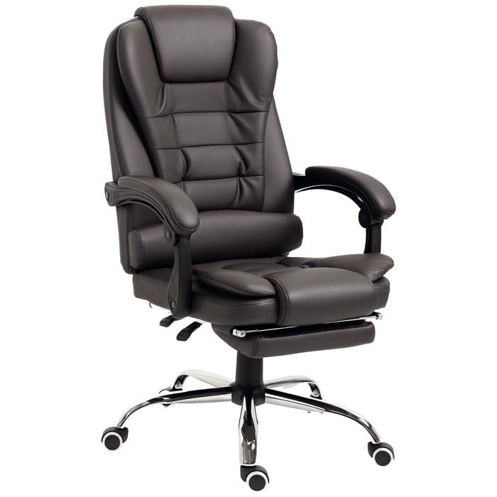 Fauteuil de bureau - MINIMAL - Relax inclinable - Simili cuir café - Dossier 90°-145° - Repose-pieds escamotable Fauteuil de bureau - MINIMAL - Relax inclinable - Simili cuir café - Dossier 90°-145° - Repose-pieds escamotable