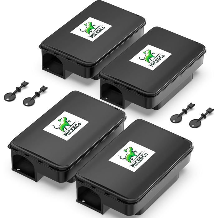 x4 Boîtes à Appât Raticide Pièges à Rats et Souris Inviolables Station dAppât Sécurisée Enfants & Animaux Poste dAppâtage