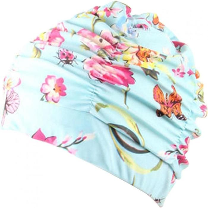 Bonnet de bain plissé en tissu à pétales bonnet de bain pour la plage et la mer protection pour cheveux longs bonnet de bain