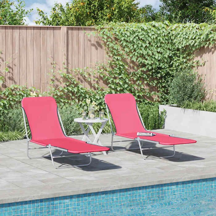 Ensemble de chaises longues/Transat(3 pièces)- Design pliables - Acier et tissu Rose（55 x 182 x 24 cm） tst13a