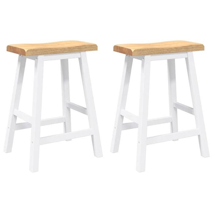 Les SoldesTabourets de bar (Tabourets Cuisine - (2 pcs) - 2 personnes -) en bois massif blanc et caoutchouc(445x35x60 cm) xfx