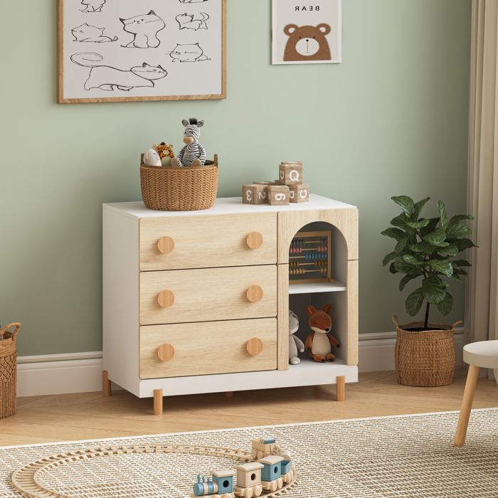 Commode enfant Vaarentaa 79 x 41 x 66 cm blanc effet chêne