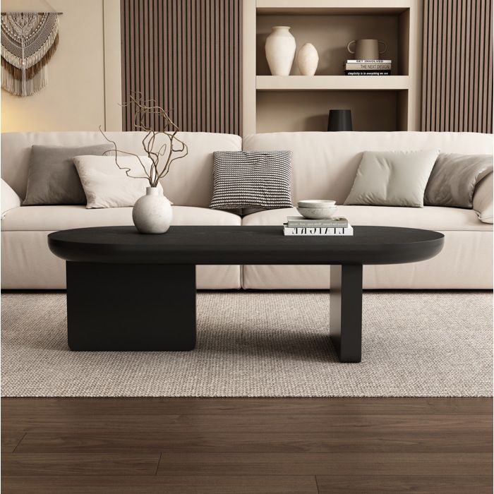 Table basse ovale noire 119 7 x 49 8 x 35 5 cm MDF style moderne minimaliste 30 kg patins feutre