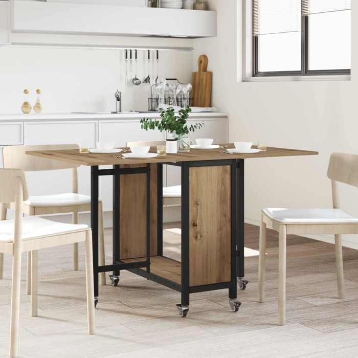 ELORAN Table de Repas - Meuble à Manger - Table à manger pliante - avec roulettes - 130x80x76 5 cm 87574
