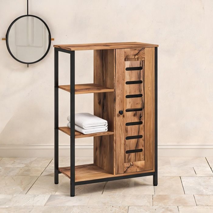 Meuble de salle de bain 3 étagères design industriel acier et bois marron 60x30x85 cm - Marron Bois 60 x 30 x 85 cm Ref TE4UN7
