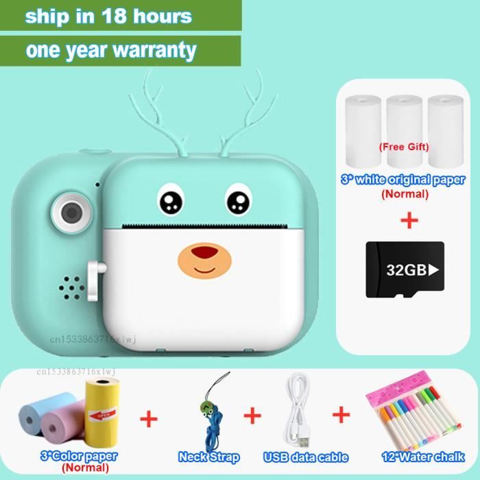 Appareil Photo Instantané Enfants P02 48MP 1080P WiFi – Caméra Numérique Avec Impression Instantanée, Écran IPS 2.4", 3 Rouleaux Papier, Selfie, Vidéo, Jeux, Cadeau Fille Garçon 3-12 Ans
