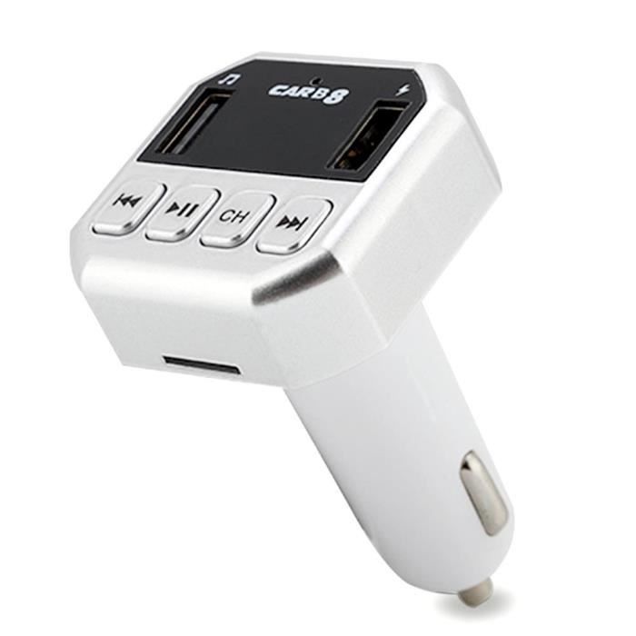 Xuyan CARB8 voiture transmetteur FM Bluetooth HD lecteur MP3 kit d'appel mains libres chargeur USB (Argent)