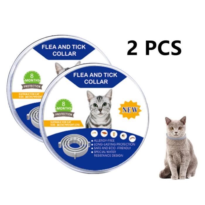 2 pcs Collier antipuces pour Chats, Collier antiparasitaire pour Chiens et Chats, Ajustable, Sûr et Etanche