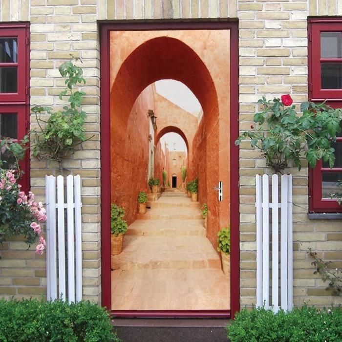 LuSeven adesivi per porte decorativi Blu mare spiaggia onde 90x215cm Adesivo per porta carta da parati murale Poster 3d foto autoadesivo impermeabile peel and stick rimovibile pellicola in vinile per
