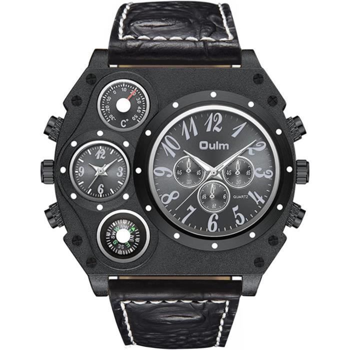 Montre à quartz pour homme avec grand cadran - Affichage double fuseau