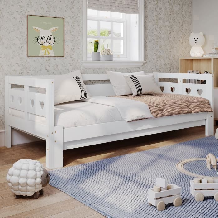 Canapé Lit Blanc KOMHTOM - 90x190 Avec 2 Tiroirs - Sommier Lattes - Transformable En Lit Double