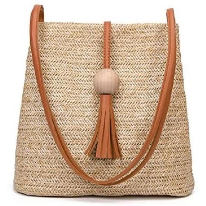 Bali Vintage Sac a bandouliere en cuir fait a la main Sac de plage rond en  paille Sac en rotin rond filles Petit sac a bandouliere b