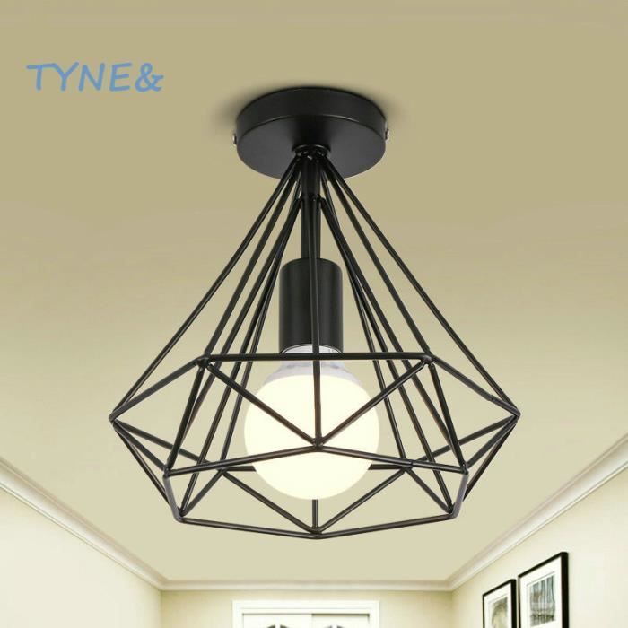 TYNE Plafonnier Industrielle Cage forme Diamant Noir Lustre Suspension en Métal Fer Luminaire pour Cuisine Couloir