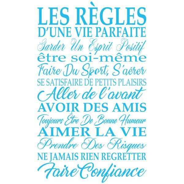 Sticker Texte Citation Les Regles D Une Vie Parfaite 50x30 Cm Bleu Ciel Tex038 Cdiscount Maison