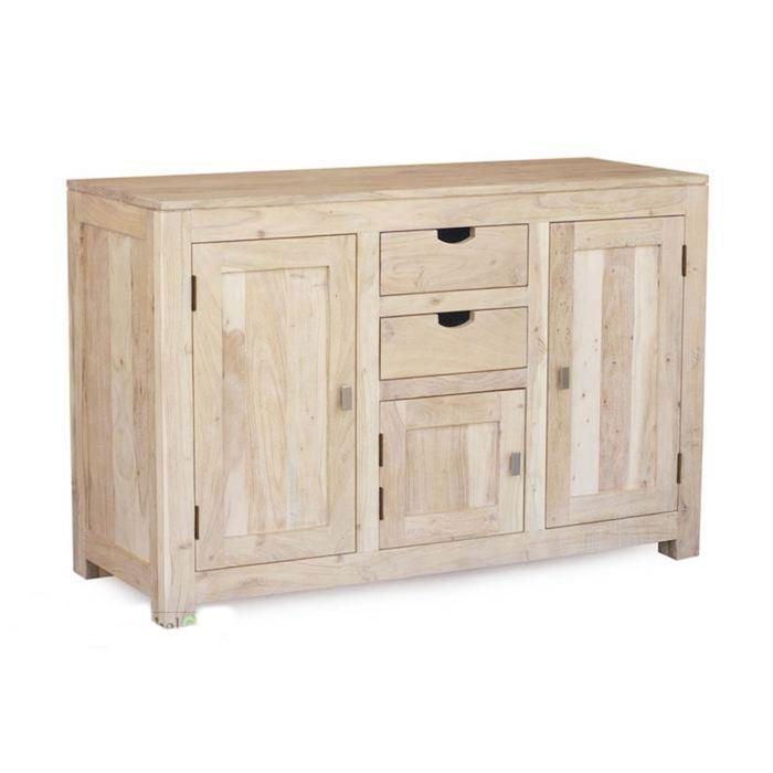 Buffet bas acacia beige blanchi massif 130x45x85 cm (BxTxH) bois massif NATURE WHITE #86
