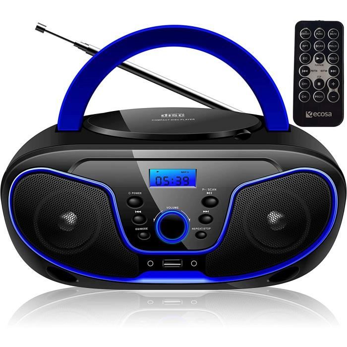 Lecteur CD Portable pour Enfants - Poste Radio CD Boombox avec FM Radio,  Bluetooth, entrée USB, Port AUX et Sortie Casque, Stéréo Haut-parleurs :  : High-Tech